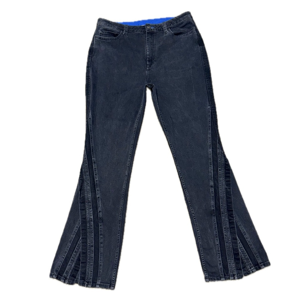 🇮🇹 KOCHÉ Italy Black‎ Denim Split Hem Flare Stretch Jeans RTR EU 46 l US 12/14